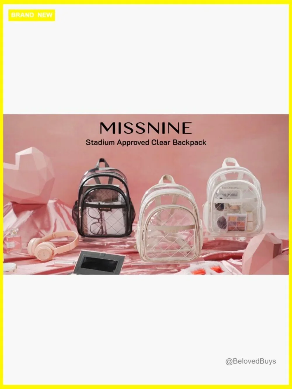 Quilted Clear Backpack for Stadium Events Anti-theft Mini Bag